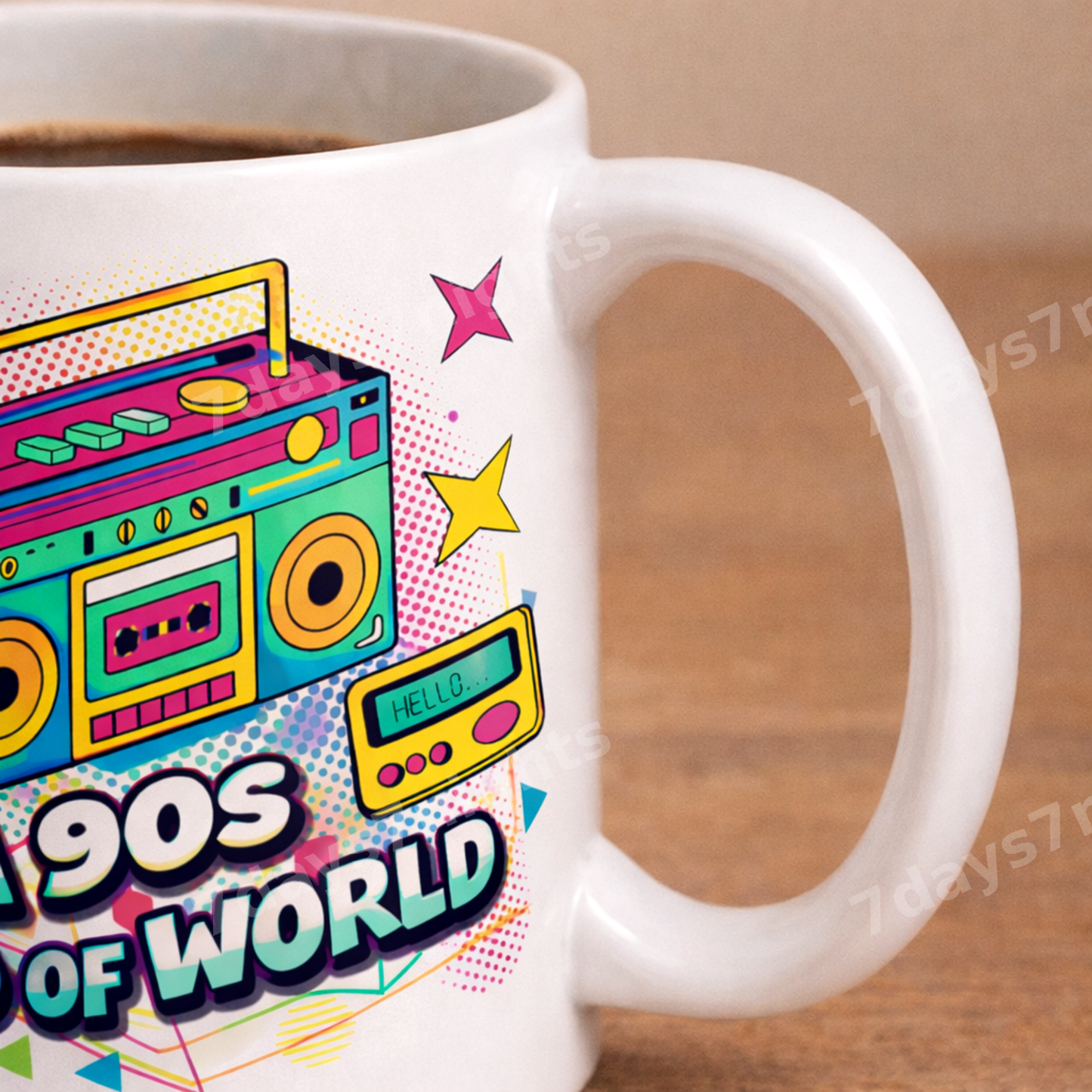 Detail view of mug handle and high-quality print finish