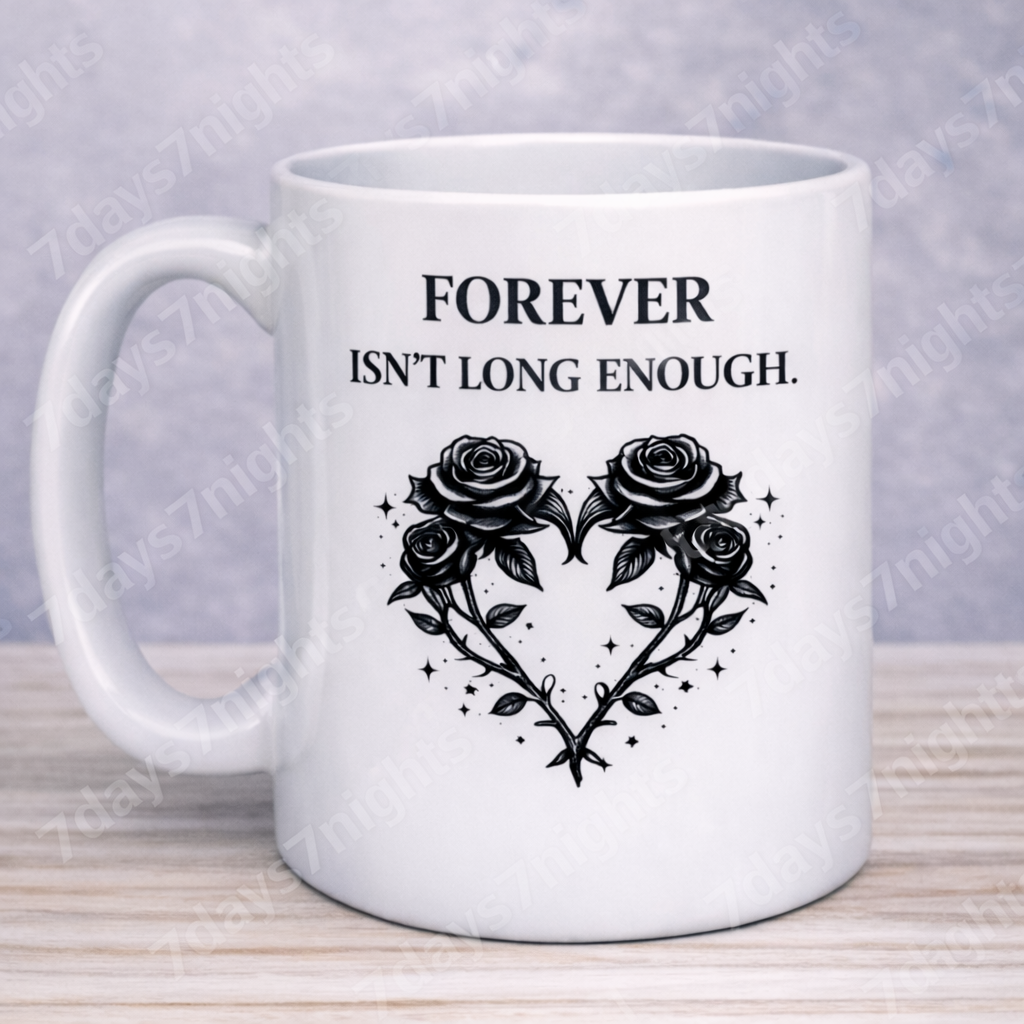 Side view of ceramic love quote mug