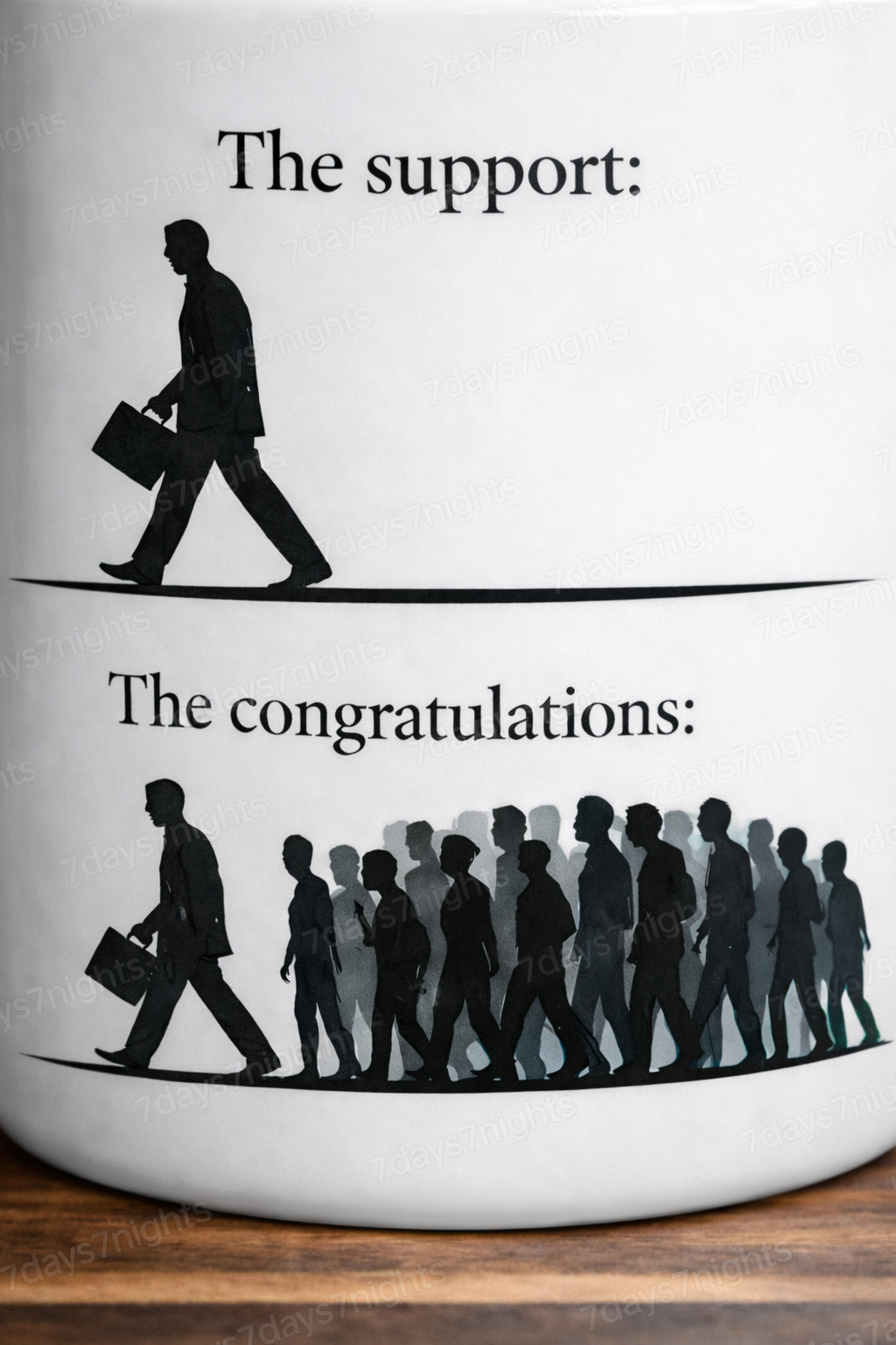 Close-up of success themed illustration on inspirational coffee mug.