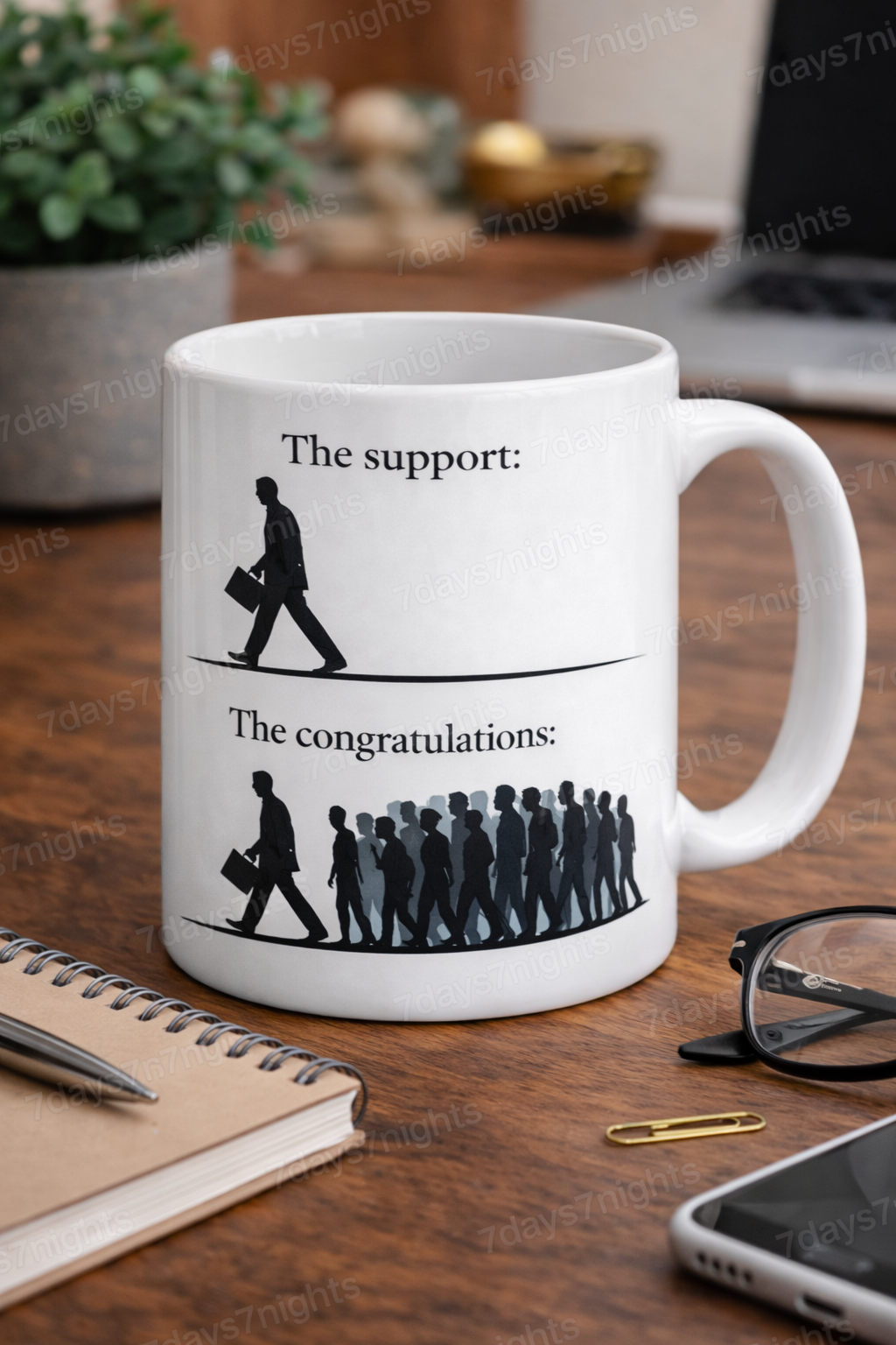 Inspirational coffee mug on office desk for entrepreneurs and professionals.